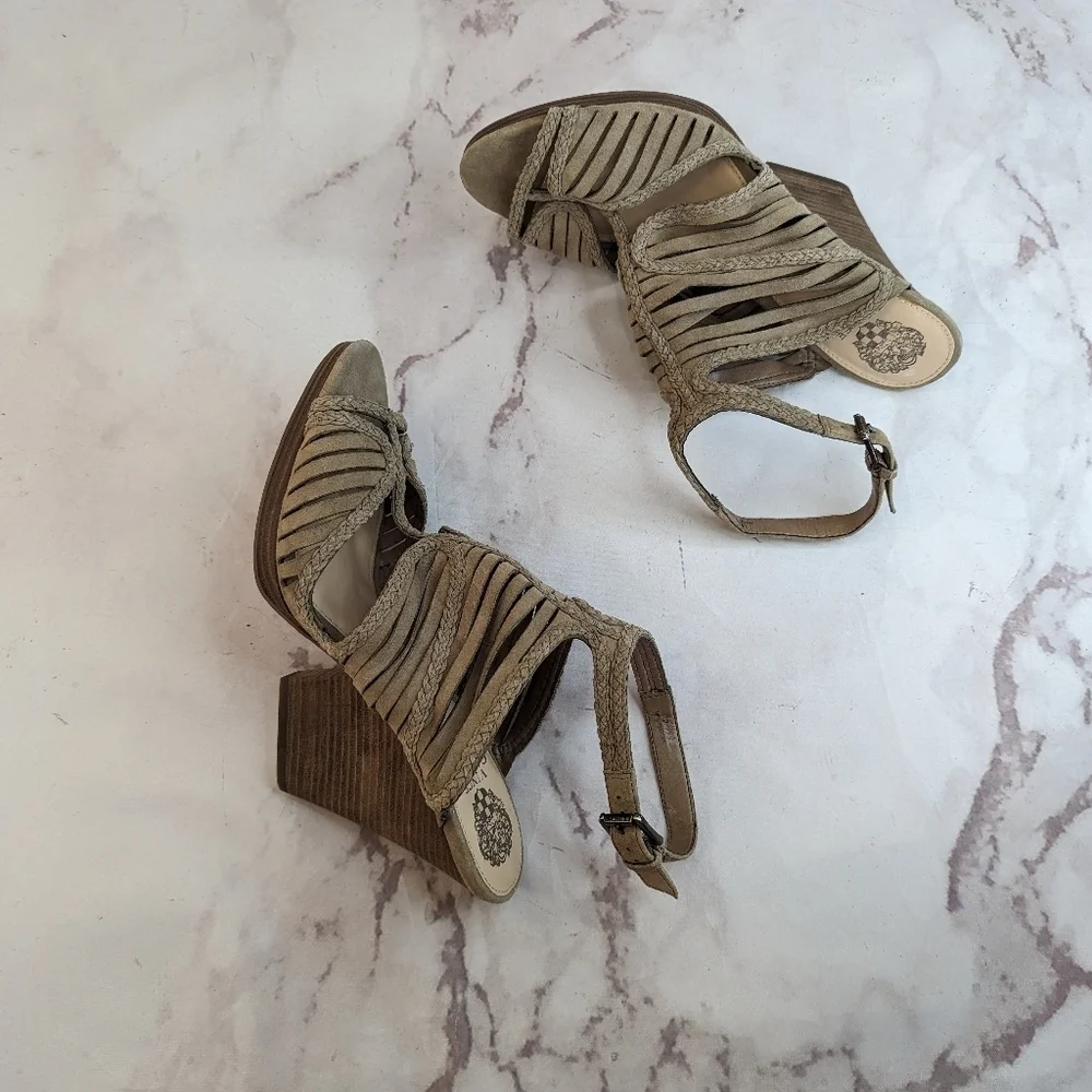 Vince Camuto Bootie Womens 12 42 Ankle Cage Strappy Jamil Braided Suede Shoes